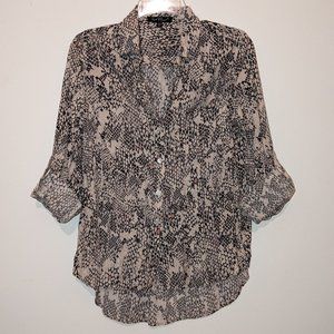 Snakeskin roll tab button down blouse